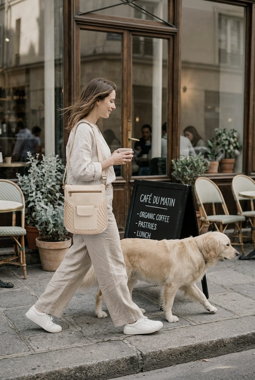 SYVAIRA Walk Companion worn during city dog walk 